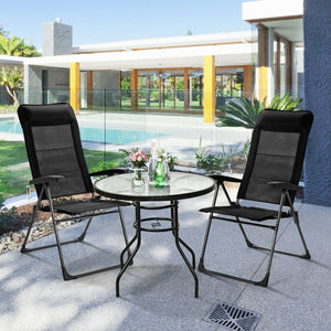 Gymax 2Pcs Patio Folding Dining Chairs Portable Camping Headrest Adjust Black