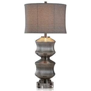 Harp & Finial Darby Smoke Table Lamp with Gray Linen Shade