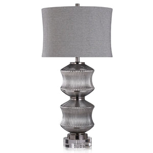 Harp & Finial Darby Smoke Table Lamp with Gray Linen Shade