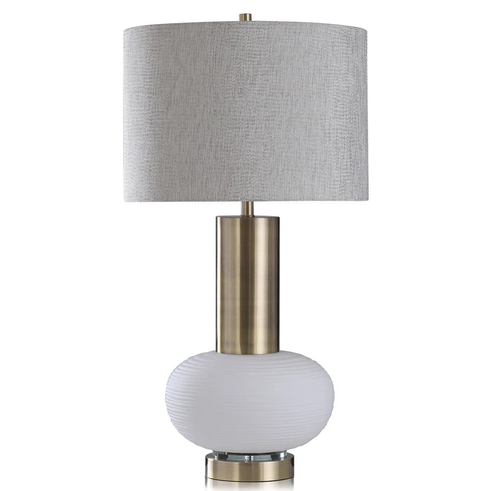 Harp & Finial Palmer White and Gold Table Lamp with Light Gray Shade