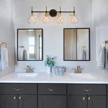 Isha 4-Light Bathroom Black Gold Vanity Lights Modern Wall Sconce with Clear Glass - 30"