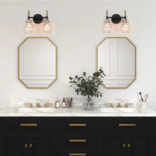 Isha Modern Black Gold 2-Light Bathroom Vanity Light Fixture Glass Wall Sconces - 12.5" L x 6.5" W x 10.5" H