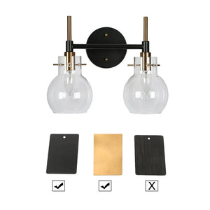 Isha Modern Black Gold 2-Light Bathroom Vanity Light Fixture Glass Wall Sconces - 12.5" L x 6.5" W x 10.5" H