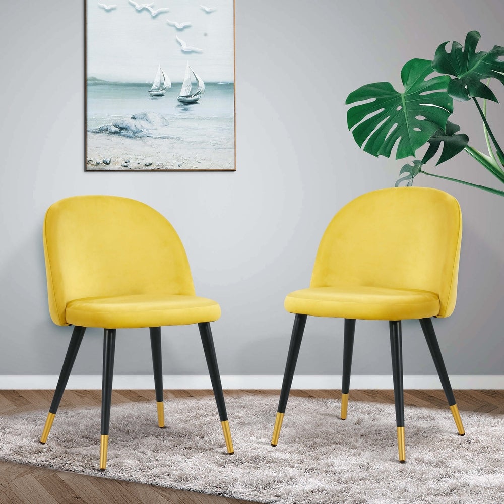 ivinta Modern Velvet Dining Chairs Set of 2, Light Blue Accent Chair Armless Chairs with Golden Metal Legs