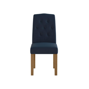 Jane Parsons Upholstered Dining Chair with Diamond Tufting, Navy Blue Linen/Light Oak Legs
