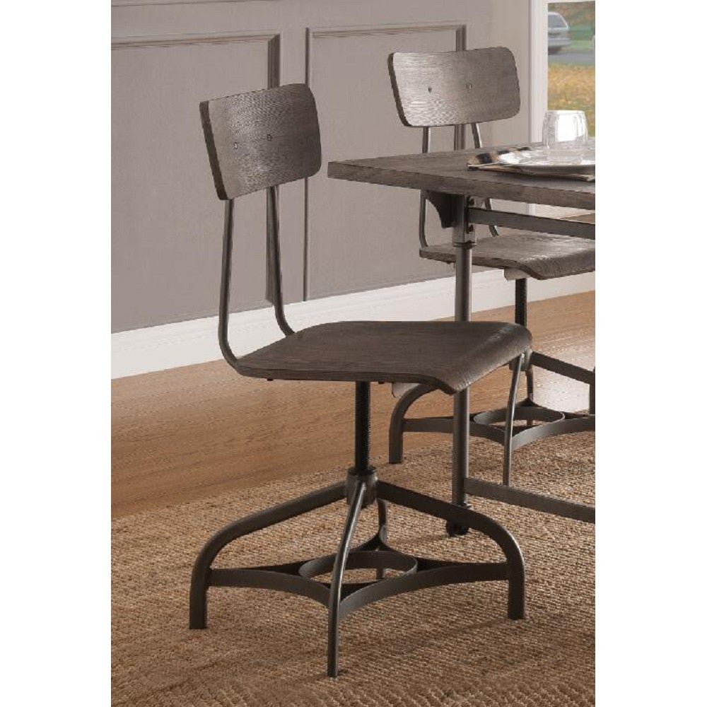 Jonquil Side Chair (Set-2) in Gray Oak & Sandy Gray, Metal Open Backrest with Curved Wooden Top