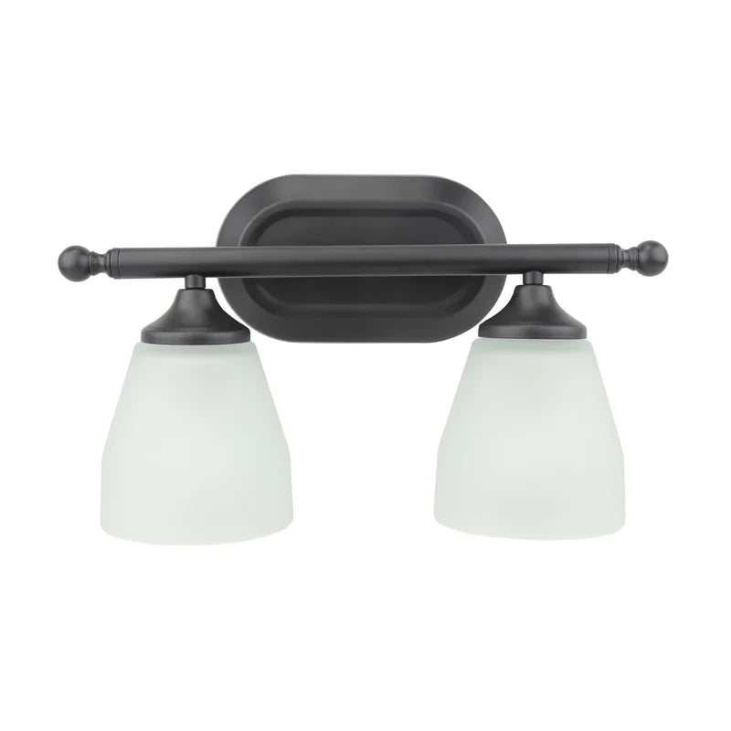 Jordan 2-Light Vanity Light in Matte Black Finish with Frosted White Glass Shades - 14.62 x 8.75 x 5.75