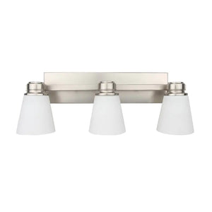 Jordan 3-Light Vanity Light in Satin Nickel Finish with Frosted White Glass Shades - 22.25 x 8.12 x 6.87