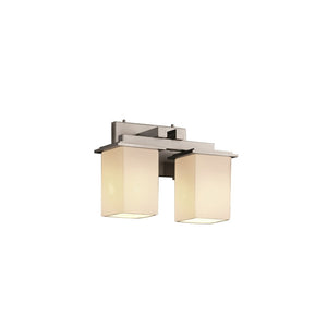 Justice Design Fusion Montana 2-light Brushed Nickel Bath Bar, Opal Square - Flat Rim Shade