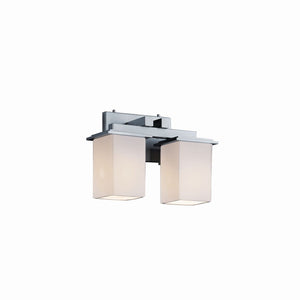 Justice Design Fusion Montana 2-light Brushed Nickel Bath Bar, Opal Square - Flat Rim Shade