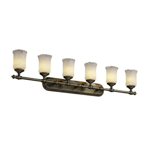 Justice Design Veneto Luce Tradition 6-light Antique Brass Bath Bar, White Frosted Cylinder - Rippled Rim Shade