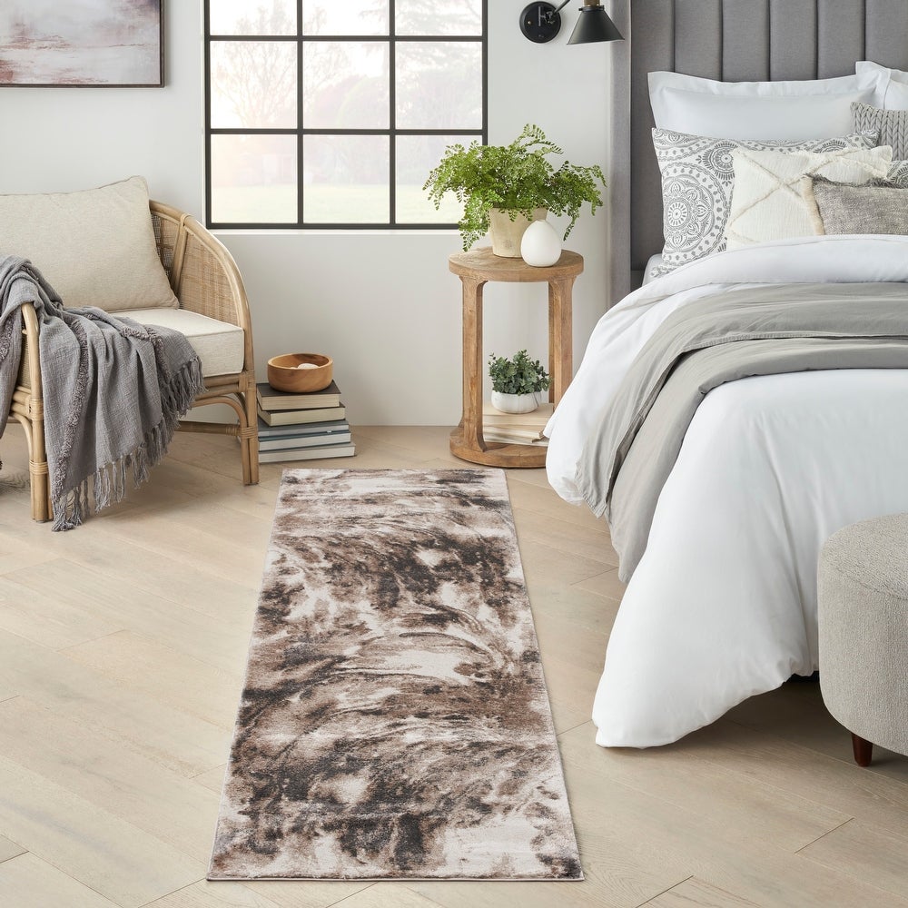 Ivory Mocha Contemporary Abstract Soft Area Rug