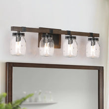 Kole Farmhouse 4-Light Wood Linear Bathroom Vanity Lights Mason Jars Wall Sconces