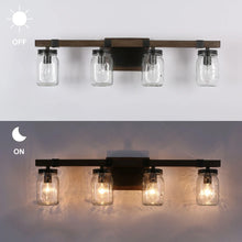 Kole Farmhouse 4-Light Wood Linear Bathroom Vanity Lights Mason Jars Wall Sconces