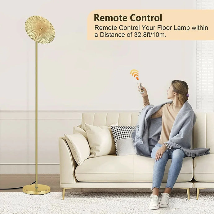 LED Floor Lamp With Remote Modern Living Room Dimmable Adjustable Gold - 1