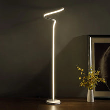 LED Matte White Curvilinear S-Curve Spiral Tube Angled Floor Lamp