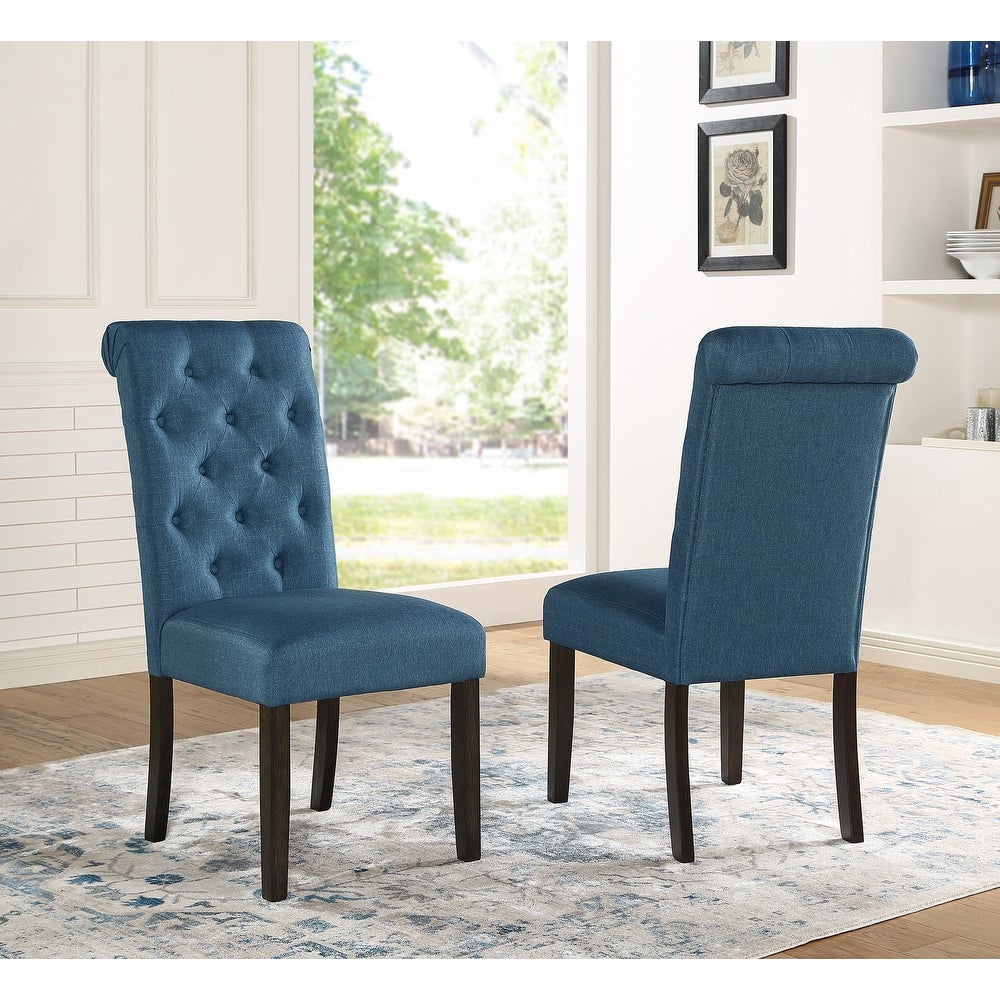 Leviton Solid Wood Tufted Asons Dining Chair (Set of 2), Blue