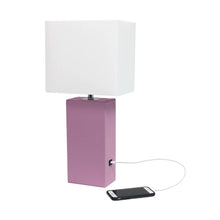 Lexington Leather Base Modern Lamp with Fabric Shade and USB