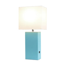 Lexington Leather Base Modern Lamp with Fabric Shade and USB