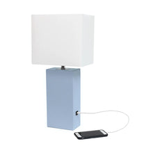 Lexington Leather Base Modern Lamp with Fabric Shade and USB