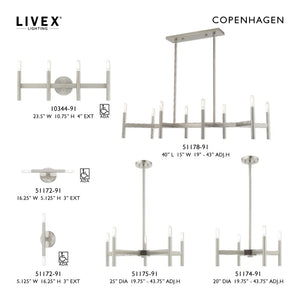 Livex Lighting Copenhagen 8-Light Linear Chandelier - 40"L x 15"W x 19"-43"Adj. H