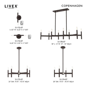 Livex Lighting Copenhagen 8-Light Linear Chandelier - 40"L x 15"W x 19"-43"Adj. H