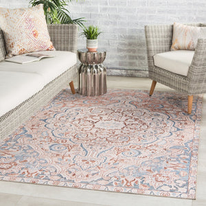 Dadzie Indoor/Outdoor Blue and Light Pink Medallion Soft Area Rug