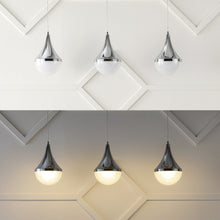 Mario Teardrop Modern Mid-Century Iron/Acrylic Integrated Linear LED Pendant, Chrome/White by JONATHAN Y