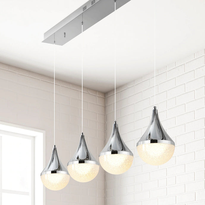 Mario Teardrop Modern Mid-Century Iron/Acrylic Integrated Linear LED Pendant, Chrome/White by JONATHAN Y