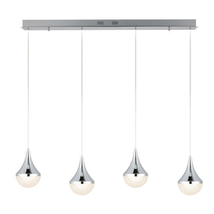 Mario Teardrop Modern Mid-Century Iron/Acrylic Integrated Linear LED Pendant, Chrome/White by JONATHAN Y