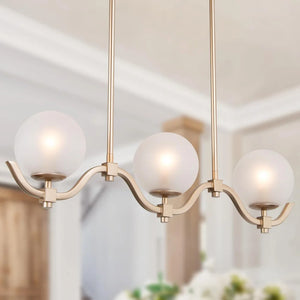 Mid-Century Modern 3-Light Gold Frosted Glass Linear Chandelier for Kitchen Island - 30"W x 7.5"H
