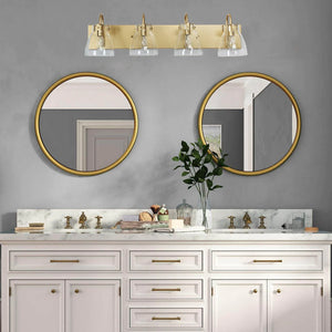 Mid-Century Modern 4-Light 29.5" Gold Clear Glass Bathroom Vanity Light Dimmable - L 29.5" x W 7" x H 8"