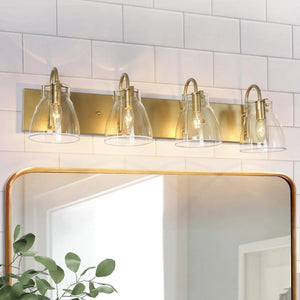 Mid-Century Modern 4-Light 29.5" Gold Clear Glass Bathroom Vanity Light Dimmable - L 29.5" x W 7" x H 8"