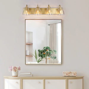 Mid-Century Modern 4-Light 29.5" Gold Clear Glass Bathroom Vanity Light Dimmable - L 29.5" x W 7" x H 8"