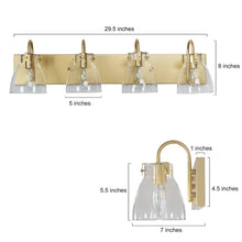 Mid-Century Modern 4-Light 29.5" Gold Clear Glass Bathroom Vanity Light Dimmable - L 29.5" x W 7" x H 8"