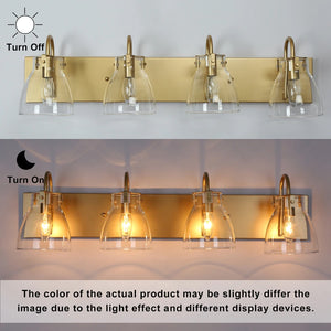 Mid-Century Modern 4-Light 29.5" Gold Clear Glass Bathroom Vanity Light Dimmable - L 29.5" x W 7" x H 8"