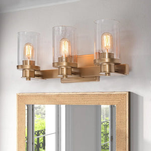 Mid-Century Modern Gold 3-Light Linear Seeded Glass Bathroom Vanity Lights