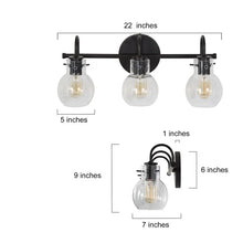 Olia Modern Black 3-Light Linear Bathroom Vanity Lights Globe Glass Wall Sconces