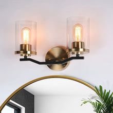 Modern 2-Light Bathroom Vanity Light Black Gold Wall Sconces with Glass Shade - 14'' L x 5.5'' W x 9.5'' H