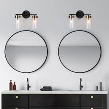 Modern 2-Light Black Bathroom Vanity Light Cylinder Glass Wall Sconces - 12.5" L x 5.5" W x 10" H