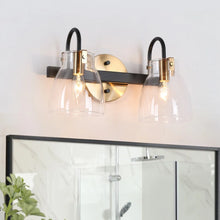 Coria Modern 2-light Brass Gold Orb Glass Bathroom Vanity Lights Black Wall Lighting - L 13.2" x W 6.9" x H 7.9"