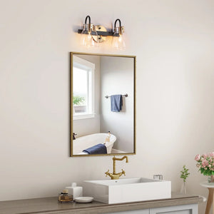 Coria Modern 2-light Brass Gold Orb Glass Bathroom Vanity Lights Black Wall Lighting - L 13.2" x W 6.9" x H 7.9"