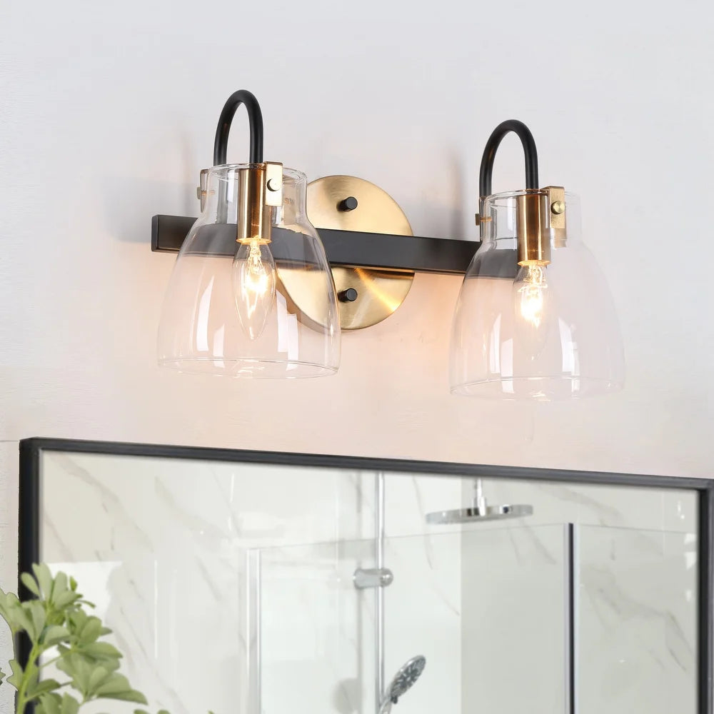 Coria Modern 2-light Brass Gold Orb Glass Bathroom Vanity Lights Black Wall Lighting - L 13.2