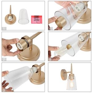 Modern 3/2-light Gold Bathroom Vanity Lights Dimmable Wall Sconces with Clear Glass Shade