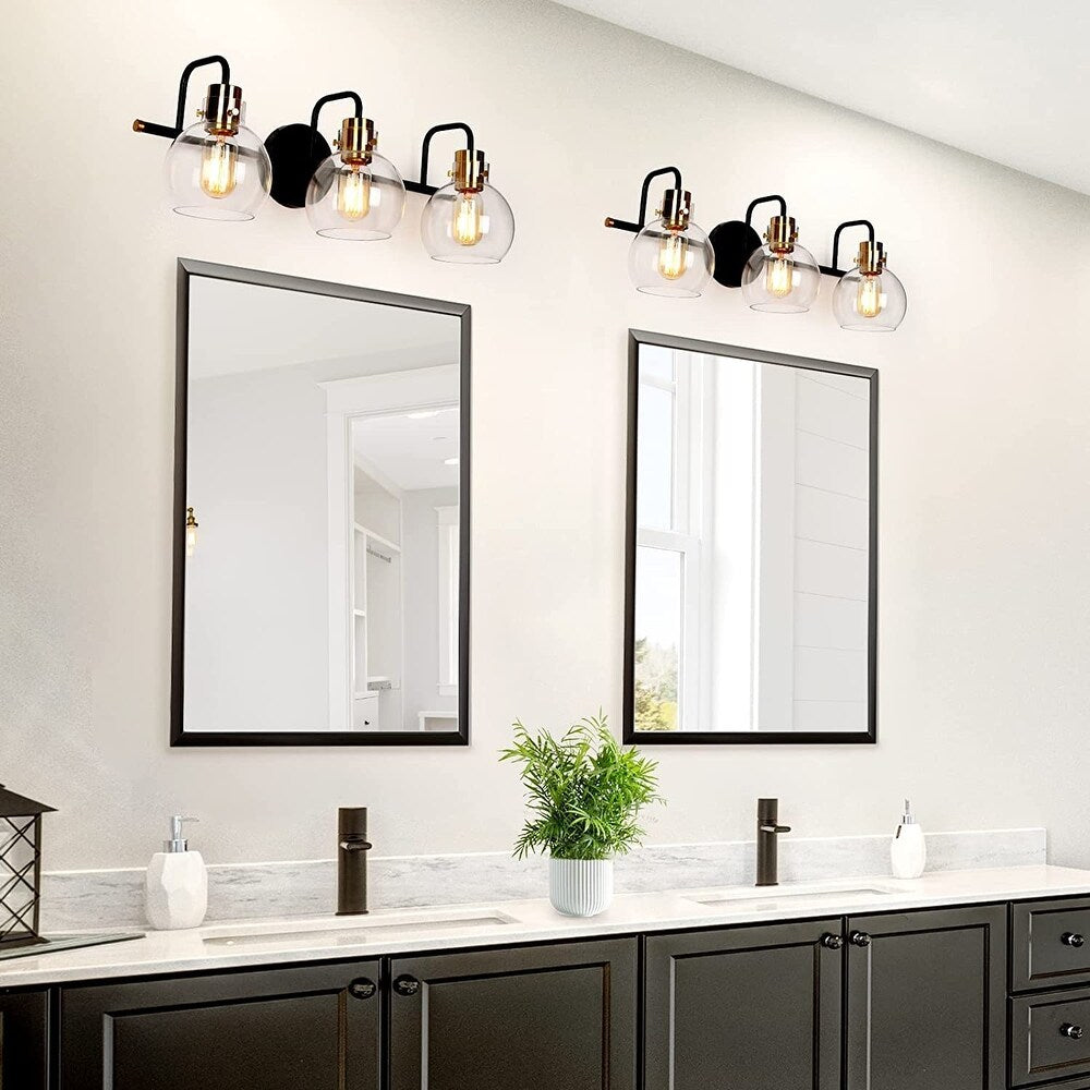 Modern 3-Light Bathroom Black Vanity Lights Globe Glass Wall