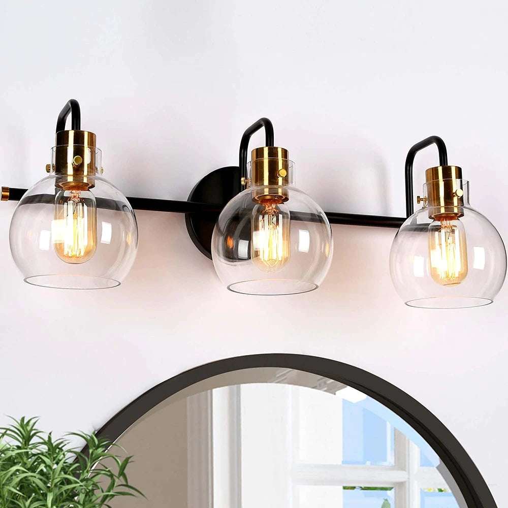 Modern 3-Light Bathroom Black Vanity Lights Globe Glass Wall Sconces - 23