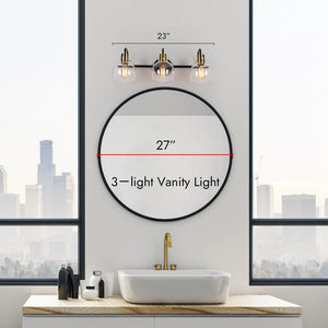 Modern 3-Light Bathroom Black Vanity Lights Globe Glass Wall Sconces - 23" L x 8" W x 8" H