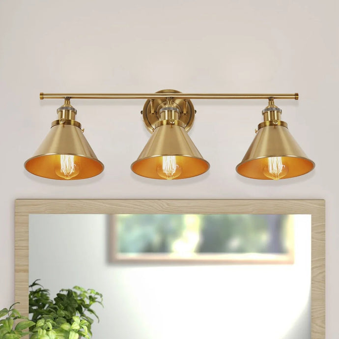 Modern 3-Light Bushed Brass Bathroom Vanity Sconce - 7.9-in L x 25.6-in W x 7.9 H