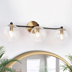 Modern 3-Light Black Gold Bathroom Vanity Light Fixture with Globe Glass - 24.5" L x 7.5" W x 8" H