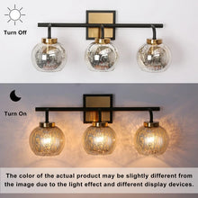 Ziv Modern 3-Light Black Gold Bathroom Vanity Lights with Mercury Globe Glass Shades